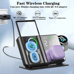 3-in-1 Wireless Charger for Samsung Galaxy Watch 6/5 Pro – Fast Charging Stand for Galaxy S24, S23, S22 with Alarm Clock