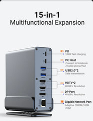"15-in-1 USB-C Docking Station – Vertical 4K HD Hub with Triple Monitor Support, 1000Mbps RJ45, USB 3.0/2.0, PD 3.0, SD/TF, 3.5mm Audio for MacBook Pro"