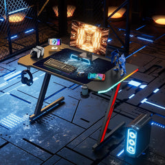 Z-Shaped Gaming Desk with Carbon Fiber Surface & Accessories