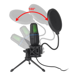 Microphone with pop filter and adjustable stand on a white background