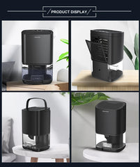 Black humidifier displayed from multiple angles on a white background