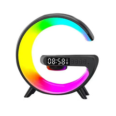 Colorful LED clock with rainbow gradient on a white background