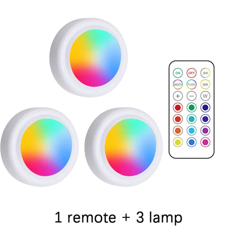 "LED Under Cabinet Light with Remote Control – Wireless RGB Color-Changing Night Light for Kitchen, Bedroom, Closet, and Counter"