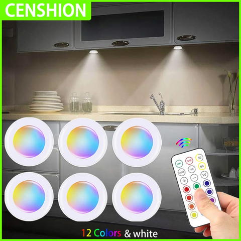 "LED Under Cabinet Light with Remote Control – Wireless RGB Color-Changing Night Light for Kitchen, Bedroom, Closet, and Counter"