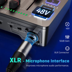 FIFINE AmpliGame SC3 Gaming Audio Mixer – 4-Channel RGB Interface with XLR Mic Input for Streaming, Podcast & Game Voice Control