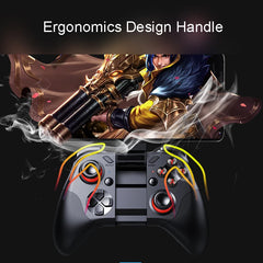 Gaming controller with ergonomic design handle on a dark background