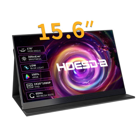 "HOESD.a 15.6'' Portable Gaming Monitor – 1080P, 300cd/m² Extended Display for Laptop, Phone, Switch, Xbox, PS4/PS5, PC, Mini PC"