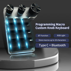 Bluetooth RGB Macro Keyboard – 3 Knobs, 12 Keys, Programmable Mechanical Hotswap Keypad