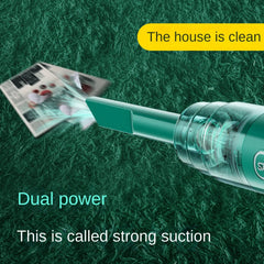 Vacuum cleaner head cleaning a carpet with text highlighting features on a green background