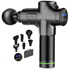 Massage gun with attachments on a white background