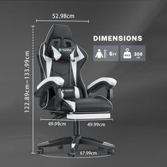 "Gaming Chair with Footrest – Ergonomic Design, Adjustable Height, Lumbar and Head Support, Reclining Backrest"