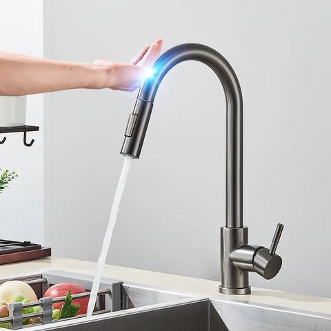 Pull-Out Sensor Black Kitchen Faucet Touch Control