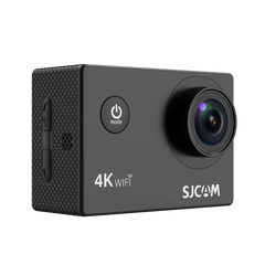 Black SJCAM action camera with 4K WiFi on a white background
