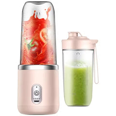 "Portable Electric Juicer – 1pc Stainless Steel Blade Fruit & Smoothie Blender, Blue/Pink, Automatic Cup Juicer for Kitchen"