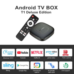 "Smart TV Box Android 13 – Allwinner H313 Quad‑Core, HDR10+, Netflix & Chromecast, 2.4G/5G Wi‑Fi, BT 5.0 Media Player (2 GB/16 GB)"