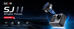 SJCAM camera with features highlighted on a dark background