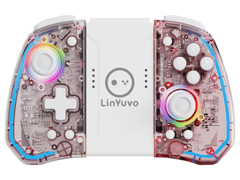 LinYuvo gaming controller with rainbow-colored buttons on a white background