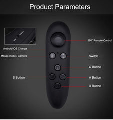 Black remote control with labeled buttons on a dark background