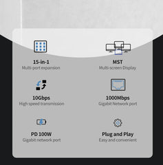 "15-in-1 USB-C Docking Station – Vertical 4K HD Hub with Triple Monitor Support, 1000Mbps RJ45, USB 3.0/2.0, PD 3.0, SD/TF, 3.5mm Audio for MacBook Pro"