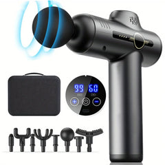 Massage gun with attachments on a white background
