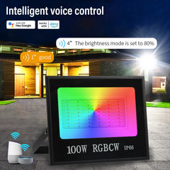 "Outdoor Smart RGBCW Floodlight – 16 Million Colors, Adjustable Color Temperature, Wi-Fi & Wireless Control for Patio Lighting"