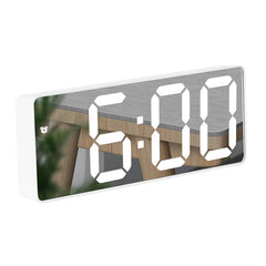 "Curved Mirror LED Alarm Clock with Temperature Display"
