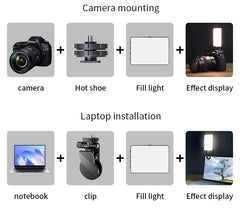 Camera and laptop mounting and installation components with corresponding images.