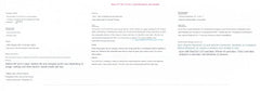 Technical support document with contact information and FAQs on a white background