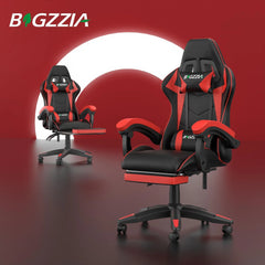"Gaming Chair with Footrest – Ergonomic Design, Adjustable Height, Lumbar and Head Support, Reclining Backrest"