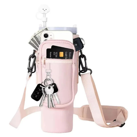 40oz Neoprene Water Bottle Carrier Bag with Adjustable Shoulder Strap Water Bottle Holder Pouch For Stanley Quencher Cup Sleeve
