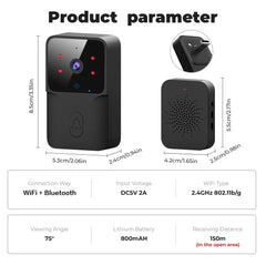 Product parameter chart for a black electronic device with dimensions and specifications.