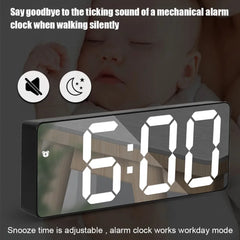 "Curved Mirror LED Alarm Clock with Temperature Display"