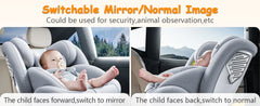Car seat with switchable mirror/normal image feature for security and observation.