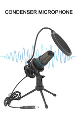 Condenser microphone with pop filter on a white background