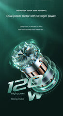 High-power motor with text on a green background