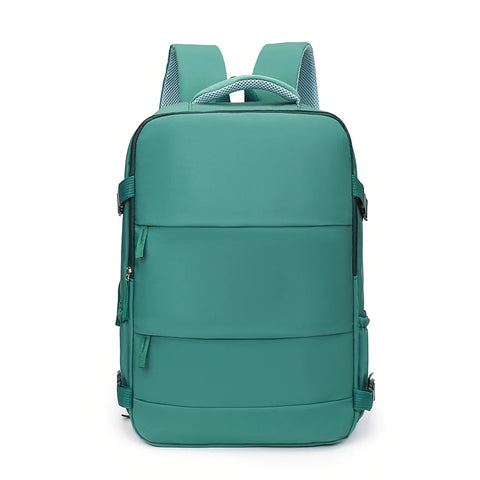 Green backpack on a white background