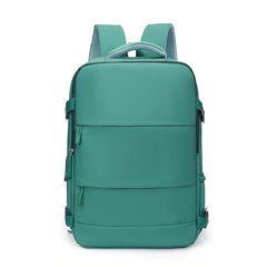 Green backpack on a white background