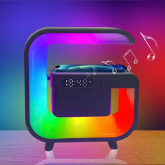 Colorful lamp with a speaker on a gradient background