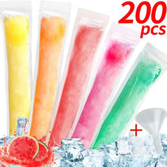 Colorful popsicle molds with ice cubes and watermelon slices on a white background