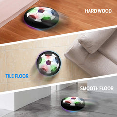 Colorful hover ball demonstrating movement on different floor types.