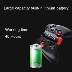 Gaming controller with a large capacity lithium battery and text indicating working time on a black background
