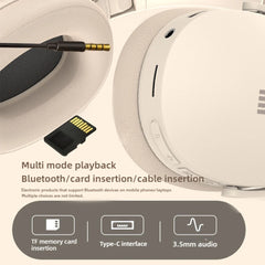 Close-up of headphones with audio cable, microphone, and text about multi-mode playback.