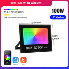 "Outdoor Smart RGBCW Floodlight – 16 Million Colors, Adjustable Color Temperature, Wi-Fi & Wireless Control for Patio Lighting"