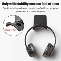Headphone stand with text about stability and mechanics on a white background