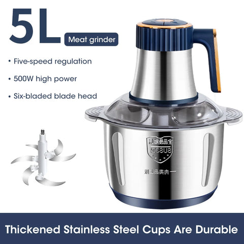 5L Stainless Steel Electric Food Chopper – Meat Grinder, Vegetable Slicer & Multifunctional Kitchen Processor