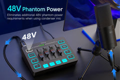 FIFINE AmpliGame SC3 Gaming Audio Mixer – 4-Channel RGB Interface with XLR Mic Input for Streaming, Podcast & Game Voice Control