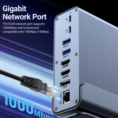 "15-in-1 USB-C Docking Station – Vertical 4K HD Hub with Triple Monitor Support, 1000Mbps RJ45, USB 3.0/2.0, PD 3.0, SD/TF, 3.5mm Audio for MacBook Pro"
