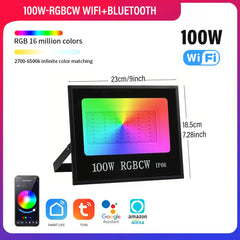 "Outdoor Smart RGBCW Floodlight – 16 Million Colors, Adjustable Color Temperature, Wi-Fi & Wireless Control for Patio Lighting"