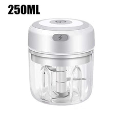 White handheld blender with clear container on a white background, labeled '250ML'.