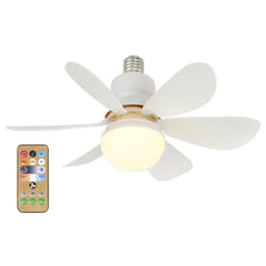 Ceiling fan light fixture with remote control on a white background